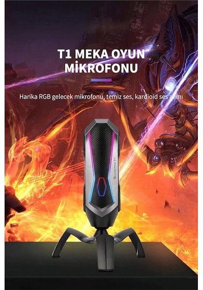 Podcast Yayıncı Mikrofonu Tak Çalıştır 7 Renk Rgb Işıklı Gürültü Engelleyici Kardioid Alıcı Mikrofon