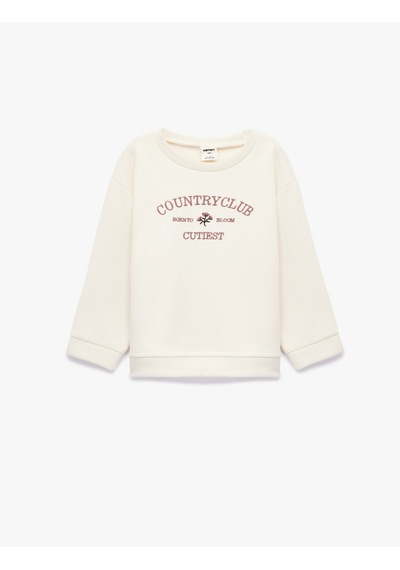 Koton Uzun Kollu Bisiklet Yaka Nakış Detaylı Sweatshirt Bej 6wmg10154ak Ekru