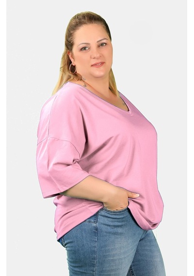 Balins Büyük Beden Kadın V Yaka Süprem Tişört Pembe Çok Renkli Balins Büyük Beden Kadın V Yaka Süprem Tişört Pembe Çok Renkli