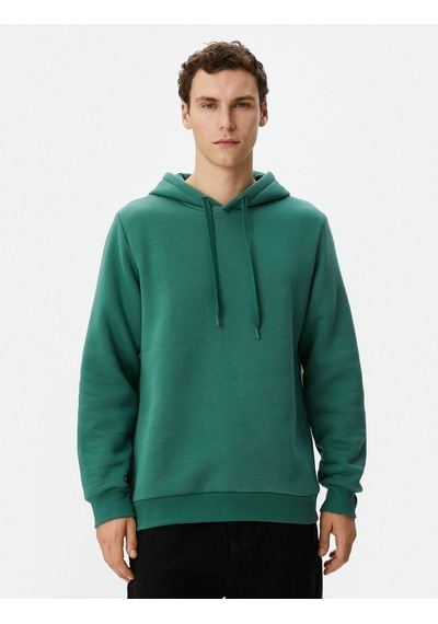 Koton Basic Kapşonlu Sweatshirt Uzun Kollu Ribanalı Yeşil 4sam70001mk Koyu Yeşil