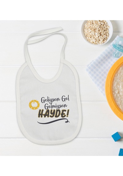 BK Kids Geliysen Gel Tasarımlı Beyaz Bebek Mama Önlüğü-1 Beyaz