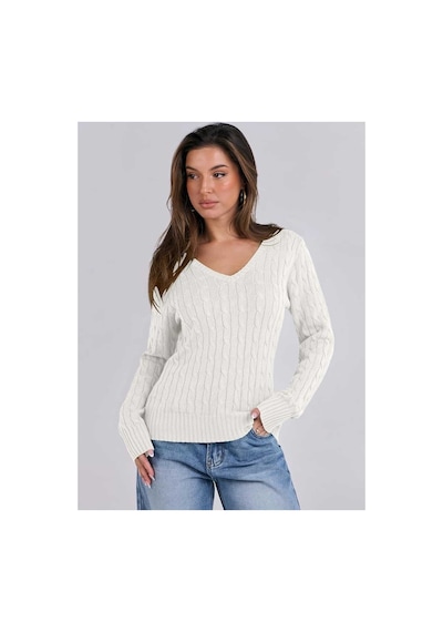 Youknitwear You Riviera %100 Pamuk V Yaka Kadın Kazak Beyaz V