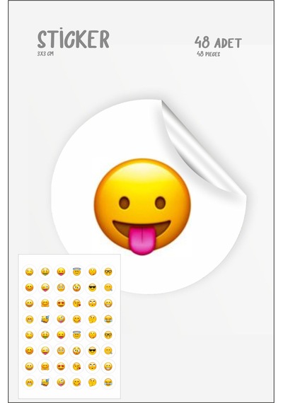 Emoji Sticker Seti 48 Adet Çok Renkli