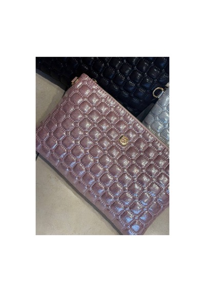 Wikidays.s Moda Trendi Kare Kapitone Desenli Kadın El Ve Omuz Çantası Portföy Clutch Orta Boy Pembe