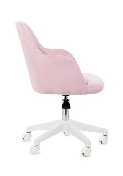 Sude Beyaz Ayaklı Çalışma Koltuğu Tekerlekli Ayarlanabilir Ofis Sandalyesi Baby Face Kumaş Pembe