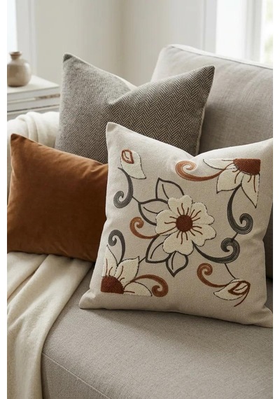 Punch Nakış Kırlent Kılıfı 2 Li 40 Cm X 40 Cm Açık Indigo