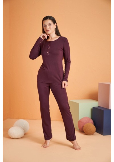 Pjs 28048 Kadın Patlı Pijama Takım Bordo