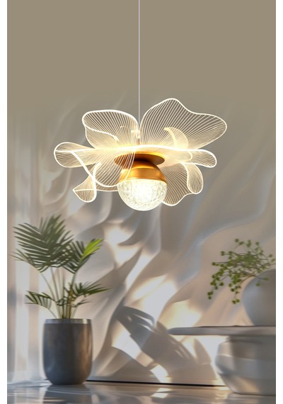 Magnolya Gold Kaplama 3 Renk Metal Salon Mutfak Oturma Yatak Odası Modern Led Sarkıt Avize Sarı
