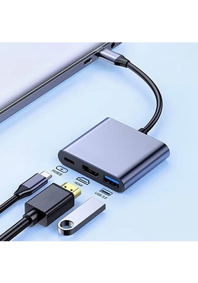 3in1 Type-c To 4k Hdmı - Usb 3.0 - Type-c Pd Şarj- Çevirici 4k Dö