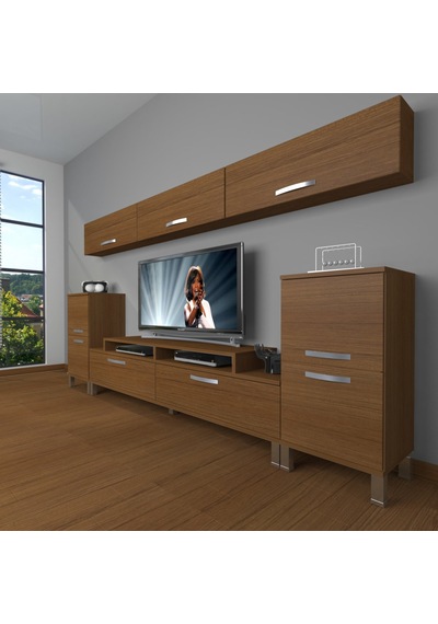 Decoraktiv Ekoflex 9 Slm Krom Ayaklı Tv Ünitesi Tv Sehpası Ceviz