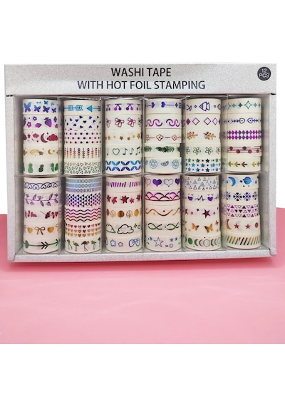 Renkli Yaldızlı Vintage Washi Tape Bant Yapışkanlı Maskeleme Kağıdı 5 Lı - Kiraz 1