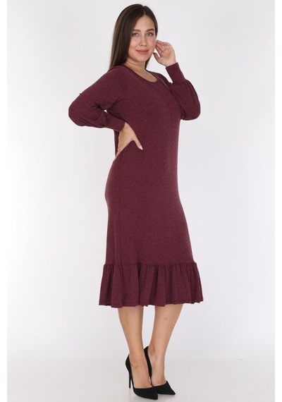 Bordo Eteği Fırfırlı Elbise 16E-0785 Bordo