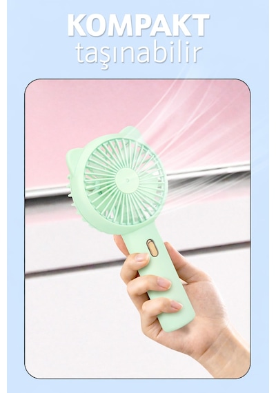 3 Modlu Şarjlı El Fanı 3 Kademe Seyahat Masaüstü Vantilatör Taşınabilir Mini Fan Yeşil F136