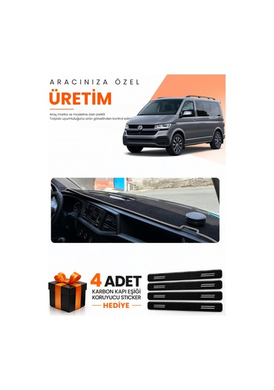 Volkswagen Transporter T7 2021-2024 Uyumlu Torpido Koruma Örtüsü Oto Kılıfı - Siyah Gri