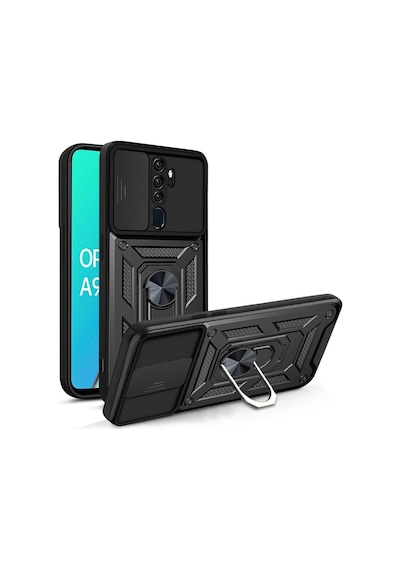 Oppo A5 2020 İle Uyumlu Kılıf Magnetik Standlı Kamera Korumalı Sürgülü Kapak