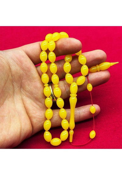 Tesbih Pasajı Usta İşçilikli Limon Sarısı Ateş Kehribar Tesbih