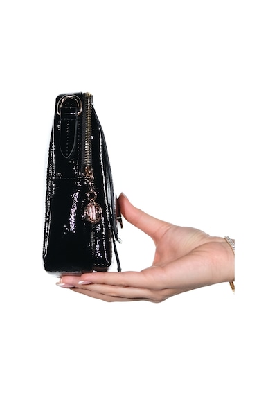 Luvishoes Belena Siyah Kırışık Rugan Kadın Çapraz Çanta Siyah
