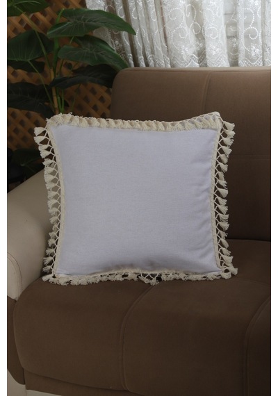 Dnc Home Tekstil Ndchome Keten Beyaz Ponponlu Kırlent Kırlent Kılıfı 43 X 43