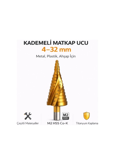 Senbang Kademeli Matkap Ucu 4 32 Mm Burgulu Metal, Sac Ve Plastik Delme Ucu