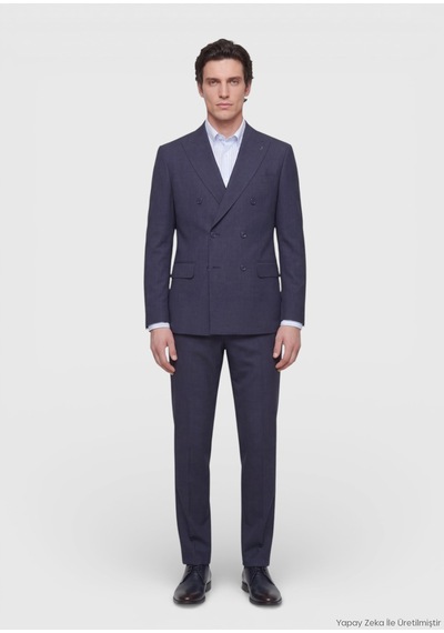 Ramsey Açık Lacivert Düz Zeroweight Slim Fit İpek Karışımlı Takım Elbise