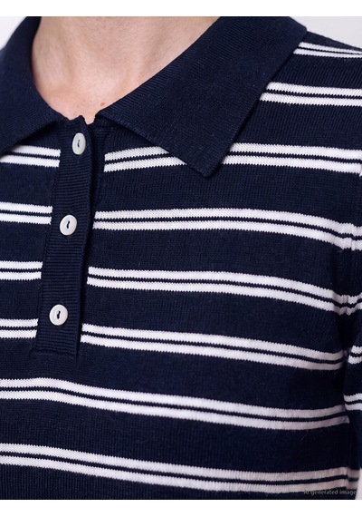 Lcw Modest Lacivert Polo Yaka Çizgili Kadın Triko Kazak