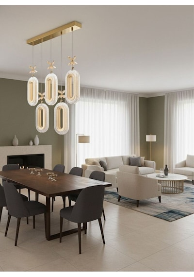 Eclipse Model 5"li Gold 3 Renk Modu Yemek Masası Oturma Çocuk Yatak Odası Modern Ledli Avize Gold