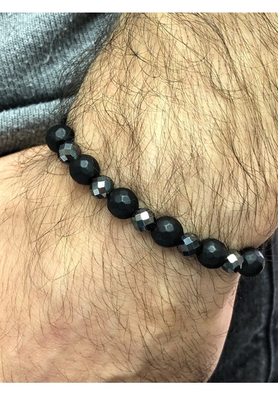 Moda Kulesi Hematit Taş Ve Onix Taş Özel Tasarım Erkek Bileklik