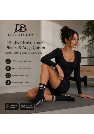 Genel Db Lıne Kaydırmaz Yoga Pilates Çorabı 4'lü Pamuklu Silikon Taban, Barre S Siyah / 36-40 / 4 Adet