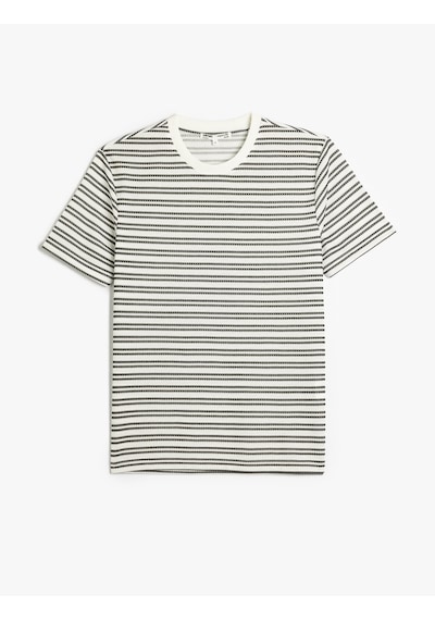 Koton Çizgili Kısa Kollu Bisiklet Yaka Slim Fit Tişört Siyah Çizgili 5sam10023hk Siyah Çizgili Siyah
