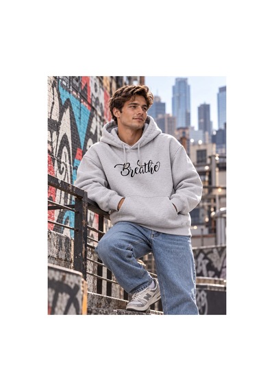North Whiskers Breathe Yazı Baskılı Unisex Hoodie - Tipografi Baskılı Kapüşonlu Sweatshirt Gri - 930740975 Gri - 930740975 Gri