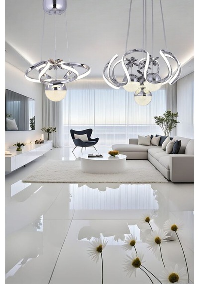 Sarkıt Modern Tek Toplu Ve 4 Toplu 3 Renk Led Avize Darius Modeller Toplam 2 Led Avize Krom