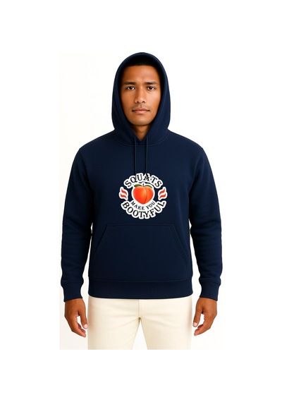 Bahriyeli Collection Kapüşonlu Squats Make You Bootyful Göğüs Baskılı Unisex Sweatshirt Lacivert