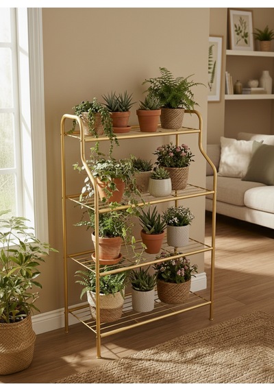 Modern Gold 4 Katlı Metal Çiçeklik Standı: Çok Amaçlı Mutfak,kitaplık&dekoratif Lüks Stand
