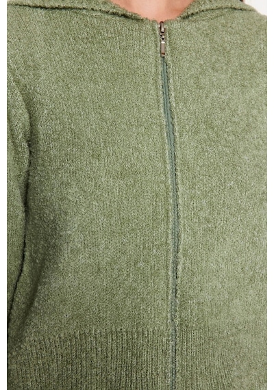 Ersefa Kadın Modern Tarz Regular Kapüşonlu Crop Triko Hırka Mint