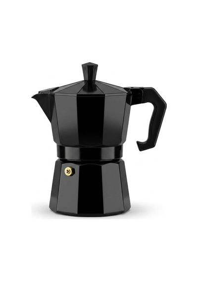 Siyah Moka Pot 3 Fincanlık Moka Kahve Cezvesi, 180 Ml Alüminyum Espresso Demliği, Ocak Üstü Kahve Yapıcı, Gazlı Elektrikli Ve Seramik Ocak Uyumlu, 9x12x17 Cm
