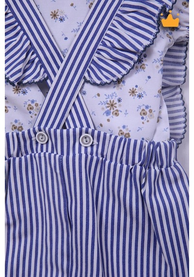 Babyhola Kız Bebek Bayramlık Takım Marin Desen Salopet Bluz 12931 Göründüğü Gibi