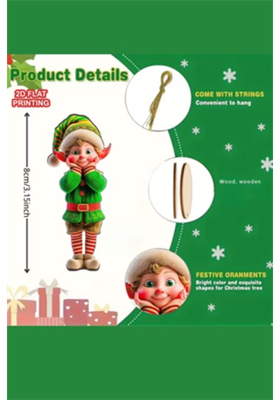 12'li Ahşap Elf Noel Ağacı Süs Seti 2d Düz Baskı Renkli Asma Dekorları / Ev & Parti Dekoru