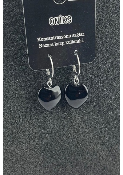 Doğal Taş Kalp Küpe Gümüş