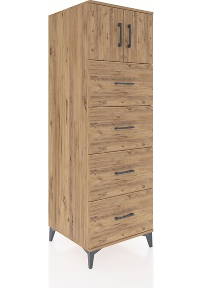 Kronos Dolap Tek Raflı 4 Çekmeceli 2 Kapaklı 60x59x182 Çam-çam Çam