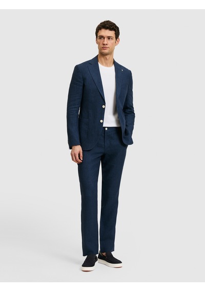 Cacharel Lacivert Slim Fit Beli Lastikli %100 Keten Pantolon