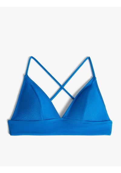 Koton Üçgen Bikini Üstü Dokulu Çapraz Askılı Kaplı Saks 4sak10015mm Saks Mavi