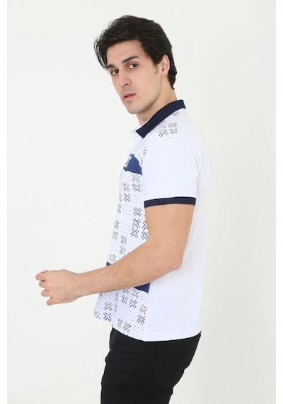 Erkek Polo Yaka Tişört Slim Fit Baskılı Kısa Kol T-shirt - Beyaz