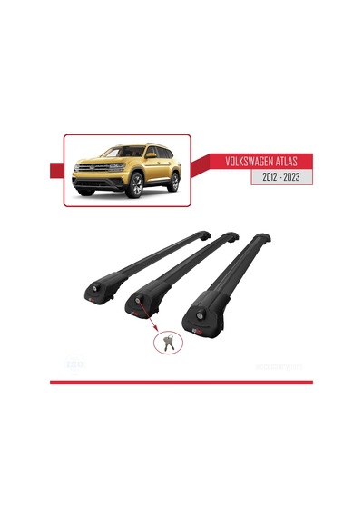 Volkswagen Atlas 2018-2023 İle Uyumlu Ace-1 Ara Atkı Tavan Barı Siyah 3 Adet Bar