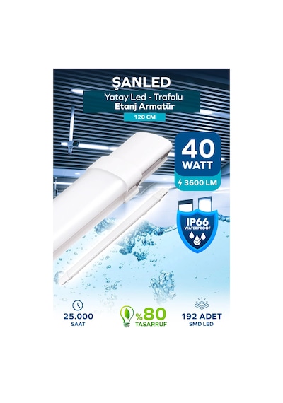 40w 120 Cm Yatay Led Etanj Armatür-trafolu Beyaz Işık 1 Adet Beyaz