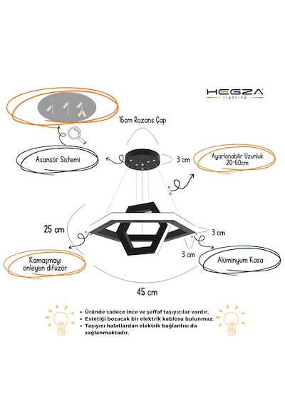 Ciclo Beyaz Kasa, Sarı Işık Modern Sarkıt Led Avize Beyaz