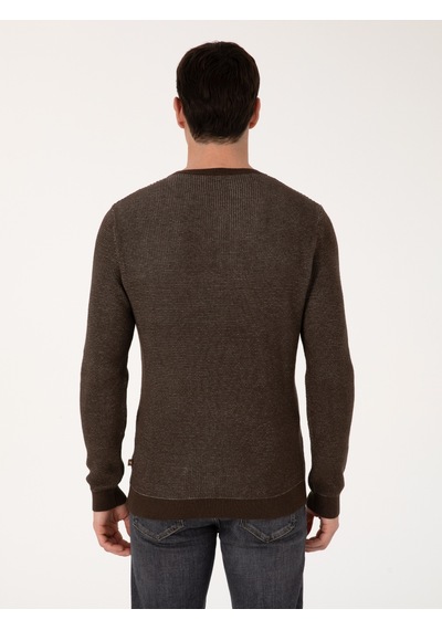 Cacharel Kahverengi Slim Fit Pamuk Karışımlı Bisiklet Yaka Triko Kazak