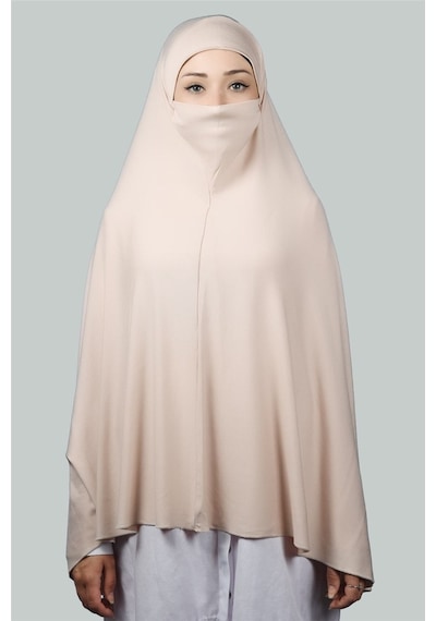 Altobeh Hazır Türban Peçeli Pratik Eşarp Tesettür Nikaplı Hijab - Namaz Örtüsü Sufle (5XL) - Bej