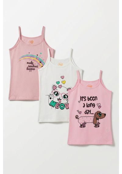 Joy Kids Kız Çocuk Baskılı Atlet 3'lü Avantajlı Paket 3-12yaş beyaz
