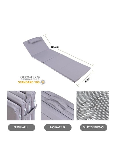 Reyo Şezlong Minderi Kamp Matı Fermuarlı Yastıklı 4 Cm Gri