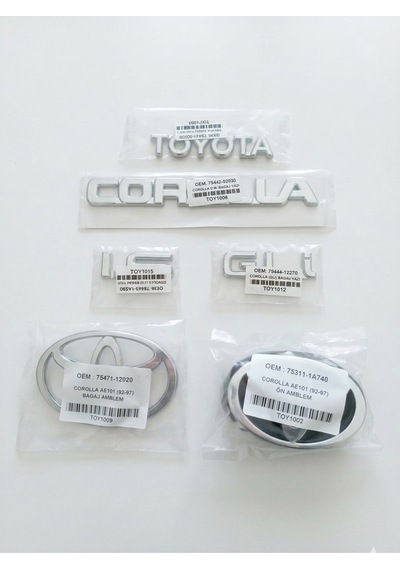 Ae101 1992-1997 Gli Bagaj Yazı Seti Ön Arka Logo 1.6 Amblem Toyota Corolla 6 Parça Corolla